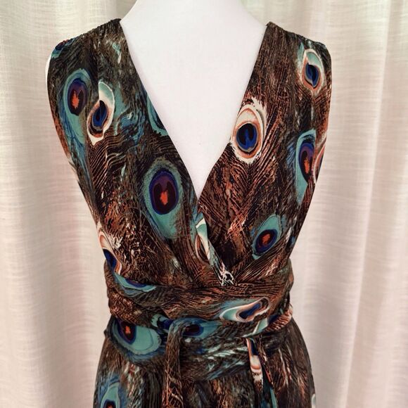 Kasper Womens Sleeveless Maxi Dress Sz Small Peacock Tie Waist Stretch Wedding - Picture 1 of 16